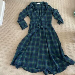 Green tartan midi dress.
